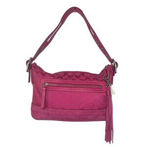 Coach Pink Leather & Suede Shoulder Bag With Tassel & Signature Logo